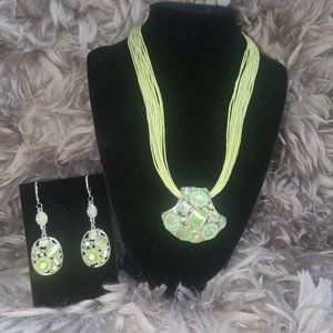 Green Necklace and Earrings